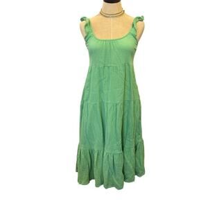 MARINE LAYER Green Cotton Midi Dress Women size XS Flutter Tiered Wedding Guest